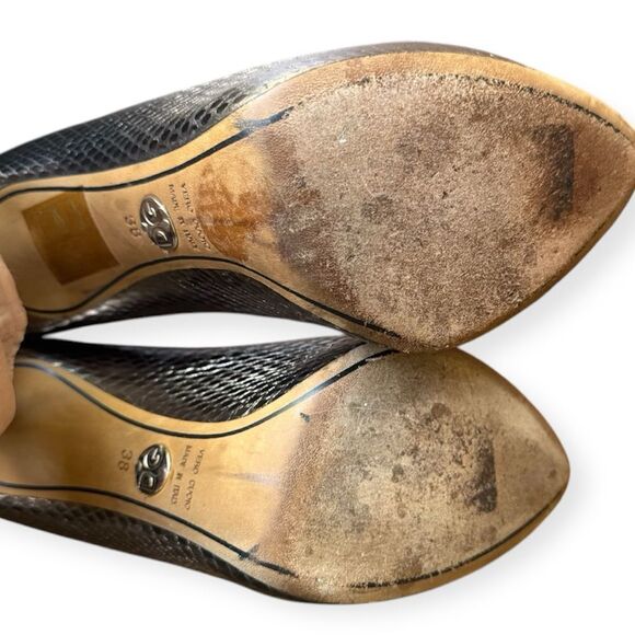 Vintage Dolce & Gabbana Metallic Python Stiletto Pumps 5” Heel | Sz 38 Y2K Glam - Picture 8 of 10